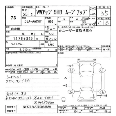 Volkswagen UP  с аукциона в Японии