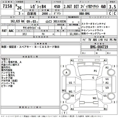 Subaru LEGACY B4  с аукциона в Японии