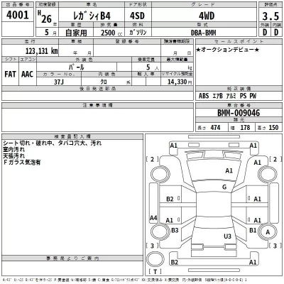 Subaru LEGACY B4  с аукциона в Японии