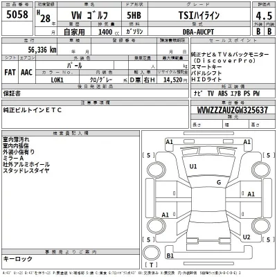 Volkswagen Golf  с аукциона в Японии