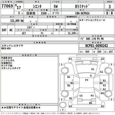 Toyota SIENTA  с аукциона в Японии