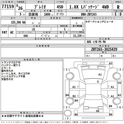 Toyota PREMIO  с аукциона в Японии