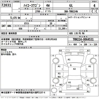 Toyota HIACE  с аукциона в Японии