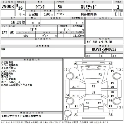 Toyota SIENTA  с аукциона в Японии