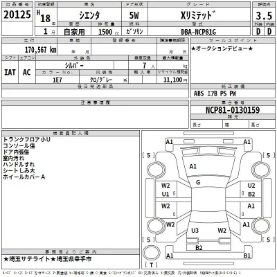 Toyota SIENTA  с аукциона в Японии