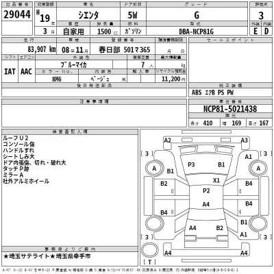 Toyota SIENTA  с аукциона в Японии