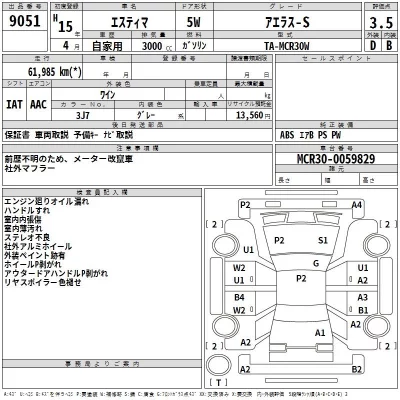 Toyota ESTIMA  с аукциона в Японии