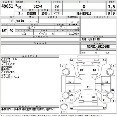 Toyota SIENTA  с аукциона в Японии