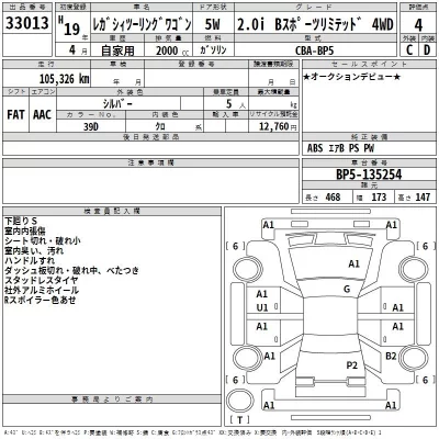 Subaru LEGACY  с аукциона в Японии