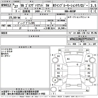 Volkswagen GOLF VARIANT  с аукциона в Японии