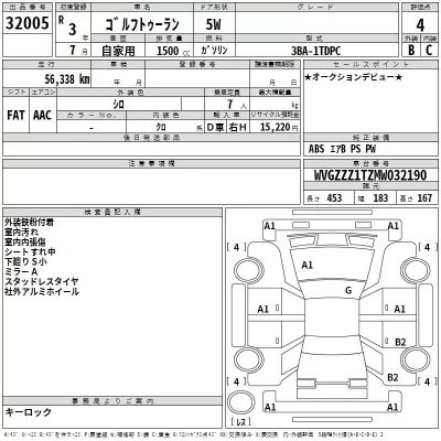 Volkswagen GOLF TOURAN  с аукциона в Японии
