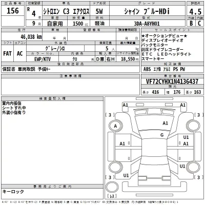 Citroen C3  с аукциона в Японии