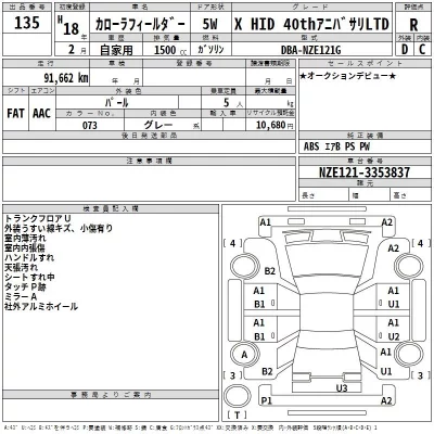 Toyota COROLLA FIELDER  с аукциона в Японии