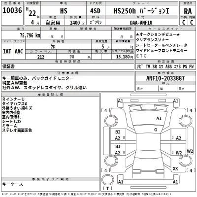 Lexus HS  с аукциона в Японии