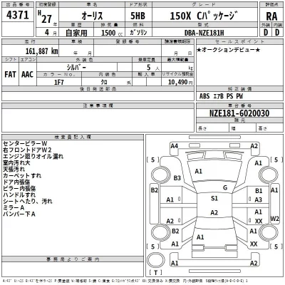 Toyota AURIS  с аукциона в Японии