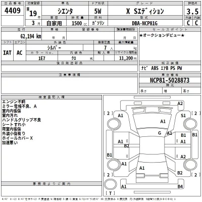 Toyota SIENTA  с аукциона в Японии