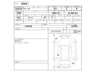 Nissan TIIDA  с аукциона в Японии