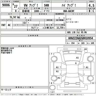 Volkswagen UP  с аукциона в Японии