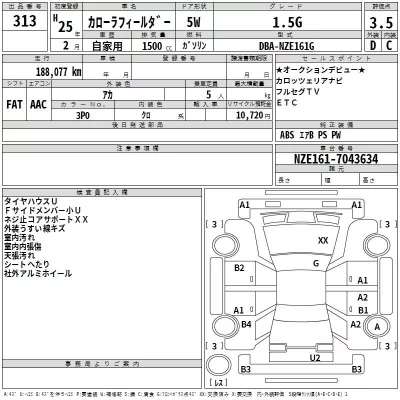 Toyota COROLLA FIELDER  с аукциона в Японии