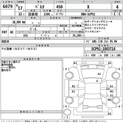 Toyota BELTA  с аукциона в Японии
