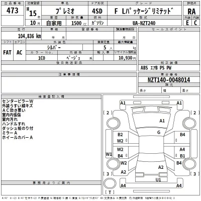 Toyota PREMIO  с аукциона в Японии