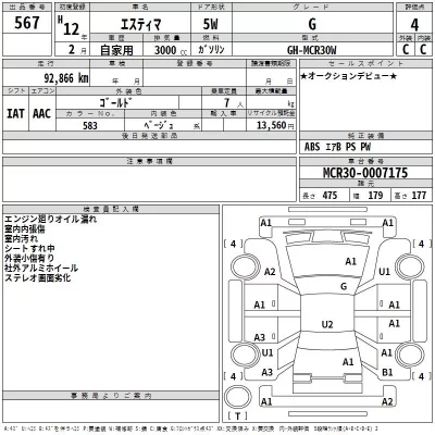 Toyota ESTIMA  с аукциона в Японии