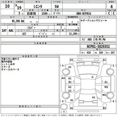 Toyota SIENTA  с аукциона в Японии