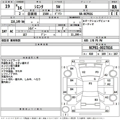 Toyota SIENTA  с аукциона в Японии