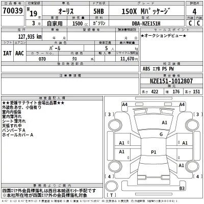 Toyota AURIS  с аукциона в Японии