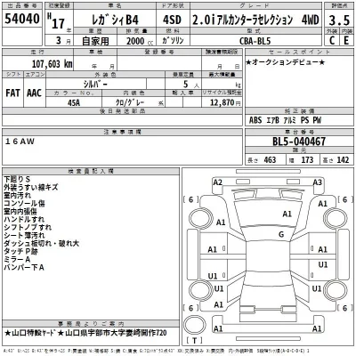 Subaru LEGACY B4  с аукциона в Японии