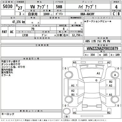 Volkswagen UP  с аукциона в Японии