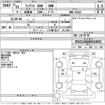 Fiat 500  с аукциона в Японии