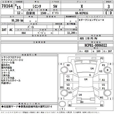 Toyota SIENTA  с аукциона в Японии