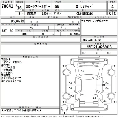 Toyota COROLLA FIELDER  с аукциона в Японии