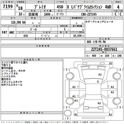 Toyota PREMIO  с аукциона в Японии