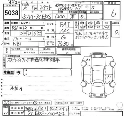 Suzuki SWIFT  с аукциона в Японии