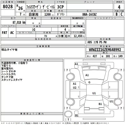 Volkswagen THE BEETLE  с аукциона в Японии