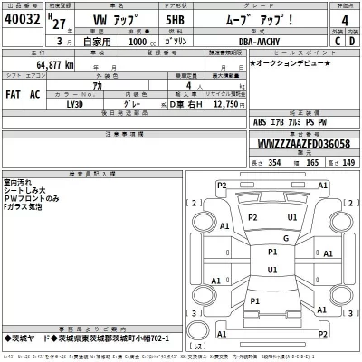 Volkswagen UP  с аукциона в Японии
