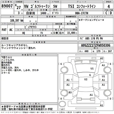 Volkswagen GOLF TOURAN  с аукциона в Японии