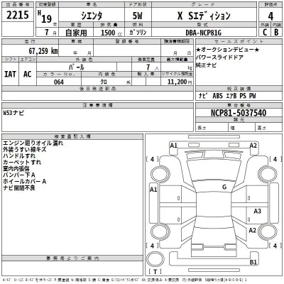 Toyota SIENTA  с аукциона в Японии