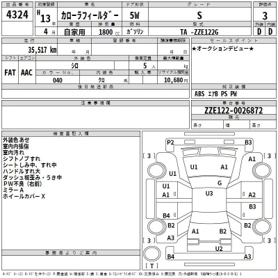 Toyota COROLLA FIELDER  с аукциона в Японии
