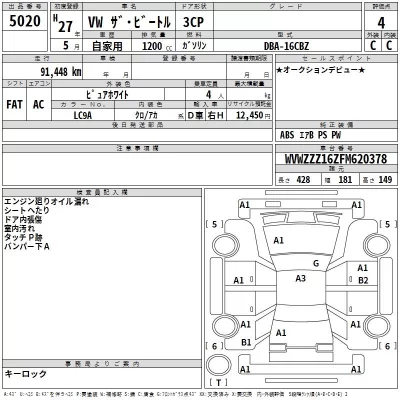 Volkswagen THE BEETLE  с аукциона в Японии